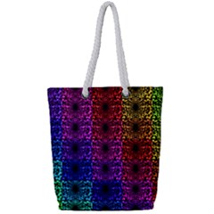 Rainbow Grid Form Abstract Full Print Rope Handle Tote (small) by Sapixe