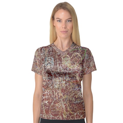 Metal Article Figure Old Red Wall V-neck Sport Mesh Tee by Sapixe