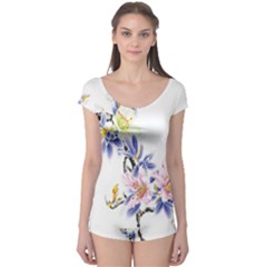 Lily Hand Painted Iris Boyleg Leotard  by Sapixe