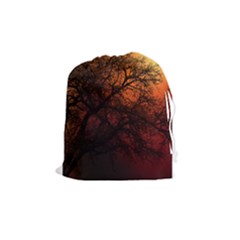 Sunset Silhouette Winter Tree Drawstring Pouch (medium) by LoolyElzayat