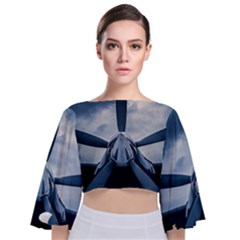 Propeller - Sky Challenger Tie Back Butterfly Sleeve Chiffon Top by FunnyCow