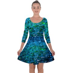 Water Color Green Quarter Sleeve Skater Dress by FunnyCow