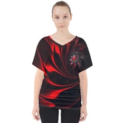 Abstract Curve Dark Flame Pattern V-neck Dolman Drape Top by Nexatart