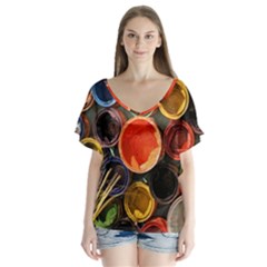 Color Box Colorful Art Artwork V-neck Flutter Sleeve Top by Nexatart