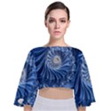 Blue Fractal Abstract Spiral Tie Back Butterfly Sleeve Chiffon Top View1