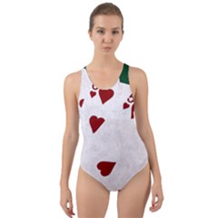 Poker Hands Straight Flush Hearts Cut-out Back One Piece Swimsuit by FunnyCow