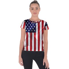 American Usa Flag Vertical Short Sleeve Sports Top  by FunnyCow