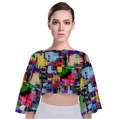 Color Abstract Background Textures Tie Back Butterfly Sleeve Chiffon Top by Nexatart