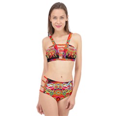 Colorful Artistic Retro Stringy Colorful Design Cage Up Bikini Set by flipstylezfashionsLLC