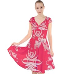 Red Chinese Inspired  Style Design  Cap Sleeve Front Wrap Midi Dress by flipstylezfashionsLLC