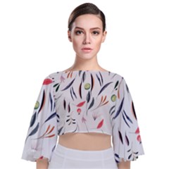 Watercolor Tablecloth Fabric Design Tie Back Butterfly Sleeve Chiffon Top by Nexatart