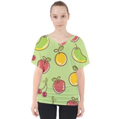 Seamless Pattern Healthy Fruit V-neck Dolman Drape Top by Nexatart