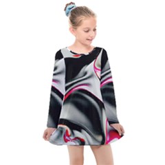 Pink And Black Smokey Design By Kiekie Strickland Kids  Long Sleeve Dress by flipstylezfashionsLLC