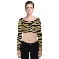 Golden Vector Embossed Golden Black Zebra Stripes Velvet Crop Top by flipstylezfashionsLLC