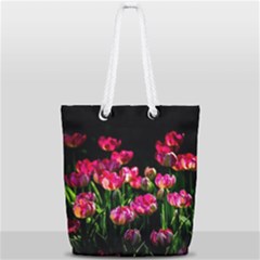 Pink Tulips Dark Background Full Print Rope Handle Tote (small) by FunnyCow