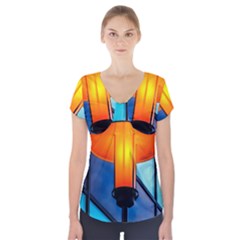 Orange Light Short Sleeve Front Detail Top by FunnyCow