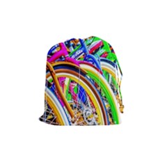 Colorful Bicycles In A Row Drawstring Pouches (medium)  by FunnyCow