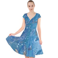 Metalic Waters Cap Sleeve Front Wrap Midi Dress by lwdstudio