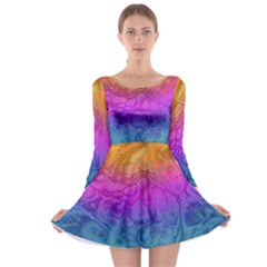 Fractal Batik Art Hippie Rainboe Colors 1 Long Sleeve Skater Dress by EDDArt
