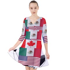 United Football Championship Hosting 2026 Soccer Ball Logo Canada Mexico Usa Quarter Sleeve Front Wrap Dress by yoursparklingshop