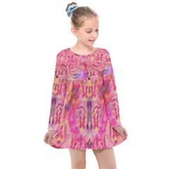 Pink And Purple Beautiful Golden And Purple Butterflies Created By Flipstylez Designs Kids  Long Sleeve Dress by flipstylezfashionsLLC