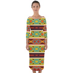 Ovals Rhombus And Squares                                            Quarter Sleeve Midi Bodycon Dress by LalyLauraFLM