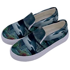 Wonderful Orca In Deep Underwater World Kids  Canvas Slip Ons by FantasyWorld7
