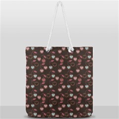 Heart Cherries Brown Full Print Rope Handle Tote (large) by snowwhitegirl