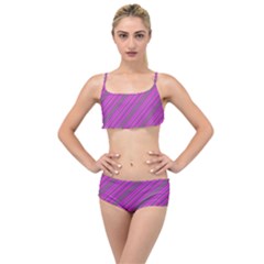 Pink Violet Diagonal Lines Layered Top Bikini Set by snowwhitegirl