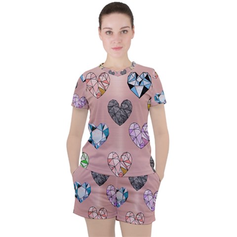 Gem Hearts And Rose Gold Women s Tee And Shorts Set by NouveauDesign
