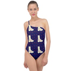 Navy Boots Classic One Shoulder Swimsuit by snowwhitegirl