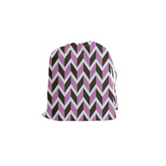 Zigzag Chevron Pattern Pink Brown Drawstring Pouch (small) by snowwhitegirl