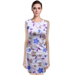 Blue Vintage Flowers Sleeveless Velvet Midi Dress by snowwhitegirl