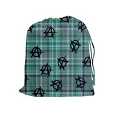 Aqua  Plaid Anarchy Drawstring Pouch (xl) by snowwhitegirl
