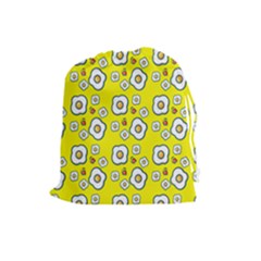Eggs Yellow Drawstring Pouch (large) by snowwhitegirl