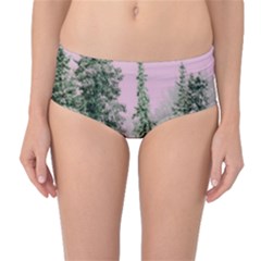 Winter Trees Pink Mid-waist Bikini Bottoms by snowwhitegirl