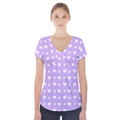 Hearts Dots Purple Short Sleeve Front Detail Top by snowwhitegirl