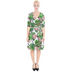Flamingo Floral White Wrap Up Cocktail Dress by snowwhitegirl