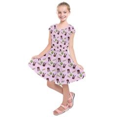 School Girl Pattern Pink Kids  Short Sleeve Dress by snowwhitegirl