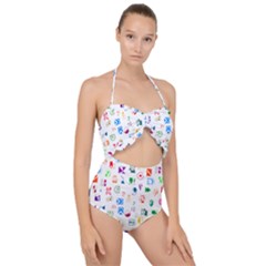 Colorful Abstract Symbols Scallop Top Cut Out Swimsuit by FunnyCow