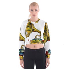 Vintage Gramophone Cropped Sweatshirt by FunnyCow