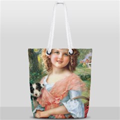 Girl With Dog Full Print Rope Handle Tote (small) by vintage2030