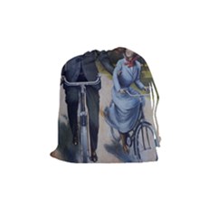 Couple On Bicycle Drawstring Pouch (medium) by vintage2030