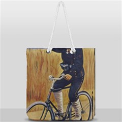 Policeman On Bicycle Full Print Rope Handle Tote (large) by vintage2030