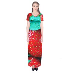 Red Strawberries Short Sleeve Maxi Dress by FunnyCow