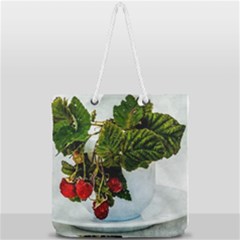 Red Raspberries In A Teacup Full Print Rope Handle Tote (large) by FunnyCow