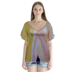 Carnival V-neck Flutter Sleeve Top by WILLBIRDWELL