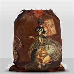 Funny Steampunk Skeleton, Clocks And Gears Drawstring Bag (small) by FantasyWorld7