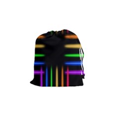 Neon Light Abstract Pattern Lines Drawstring Pouch (small) by Sapixe