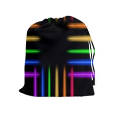 Neon Light Abstract Pattern Lines Drawstring Pouch (xl) by Sapixe